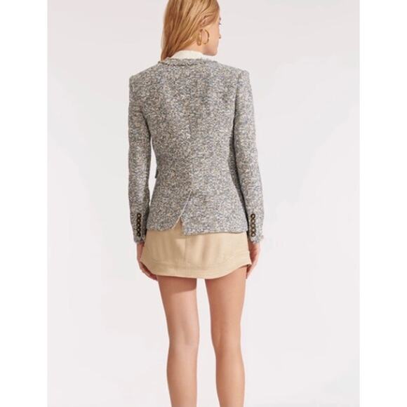 Veronica Beard Cedric Collarless Dickey Jacket Blue Tan Double Breast Womens 4 - Picture 2 of 16
